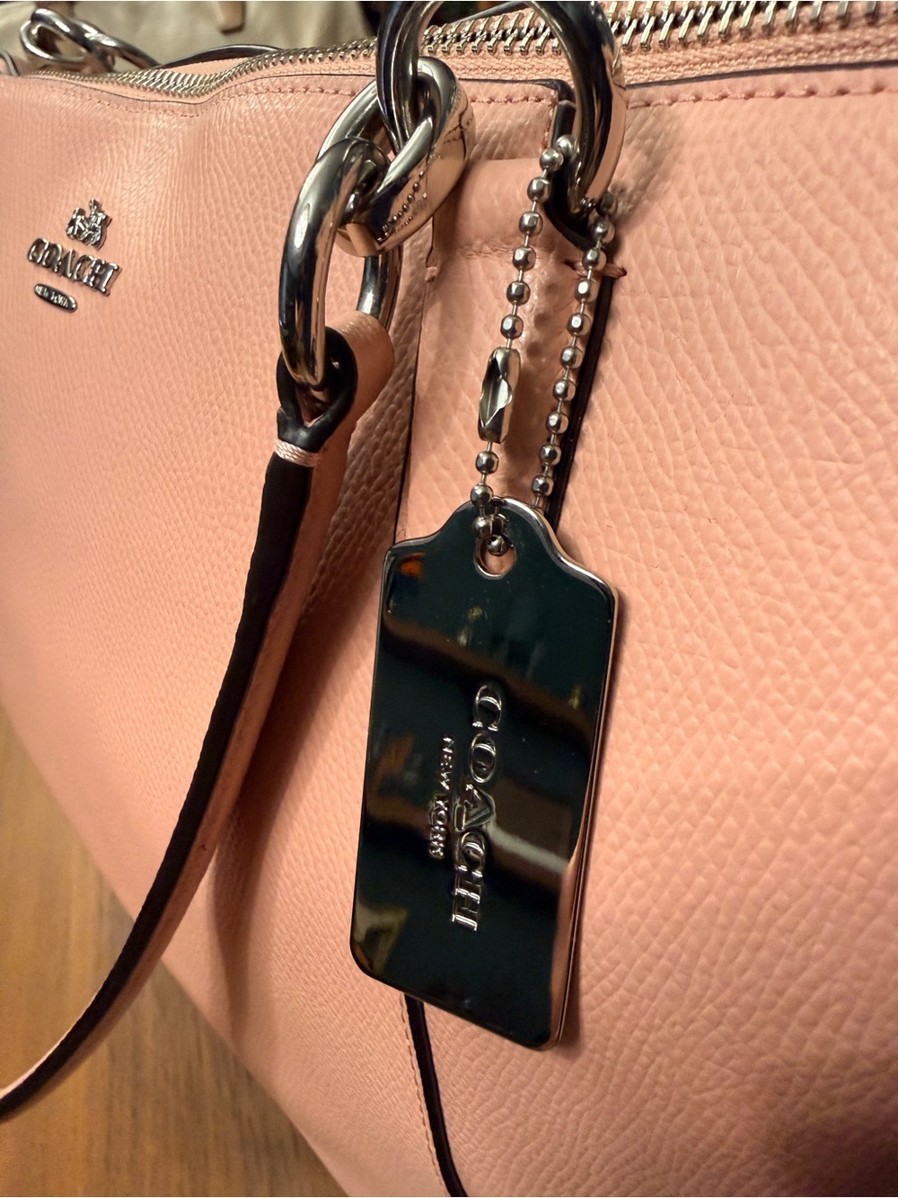 Coach Blush Pink Crossgrain Leather Zip Top Tote Large Shoulder Bag - Picture 12 of 12